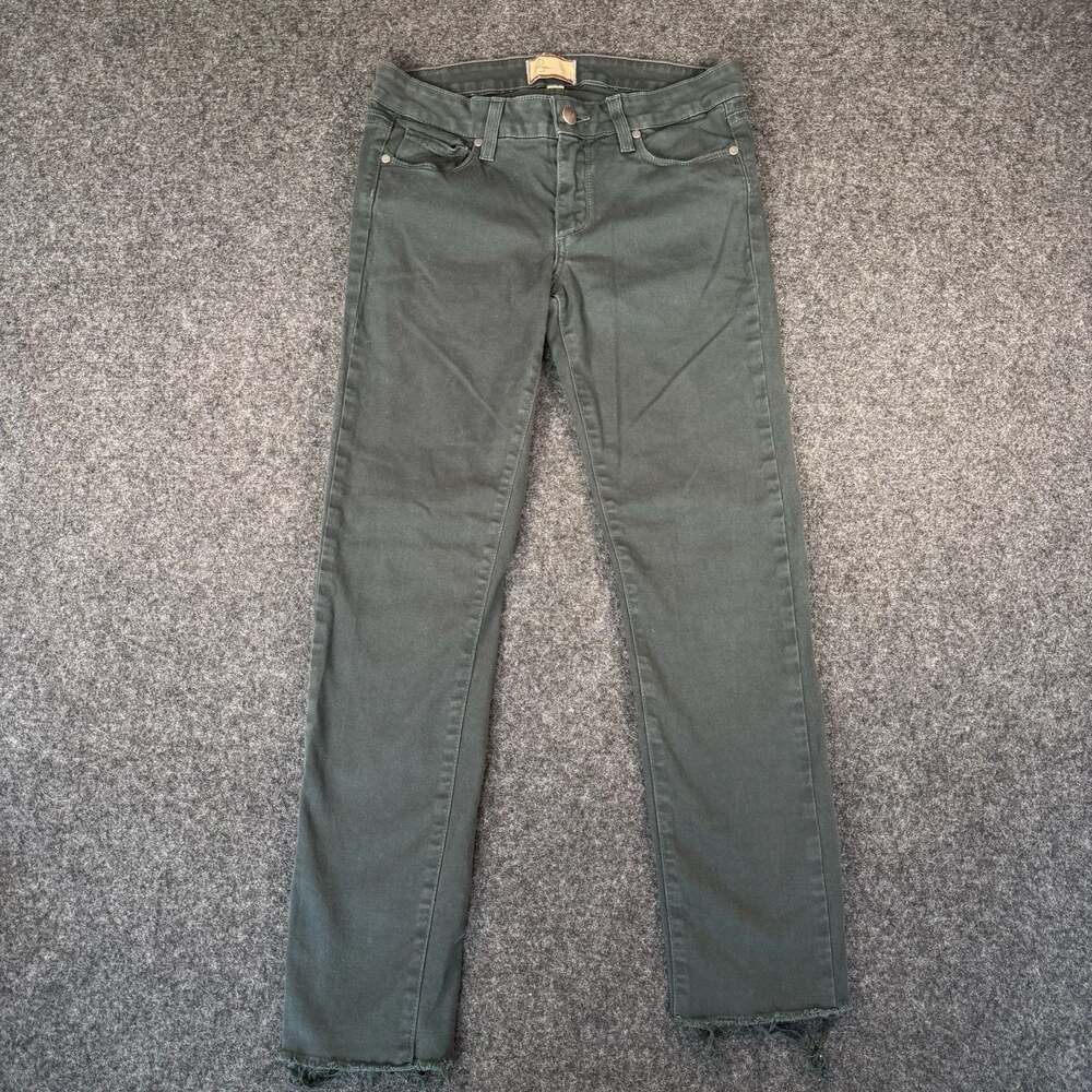 Paige Peg Skinny Dark Green Stretch Jeans Women's Size 27 Frayed Hem